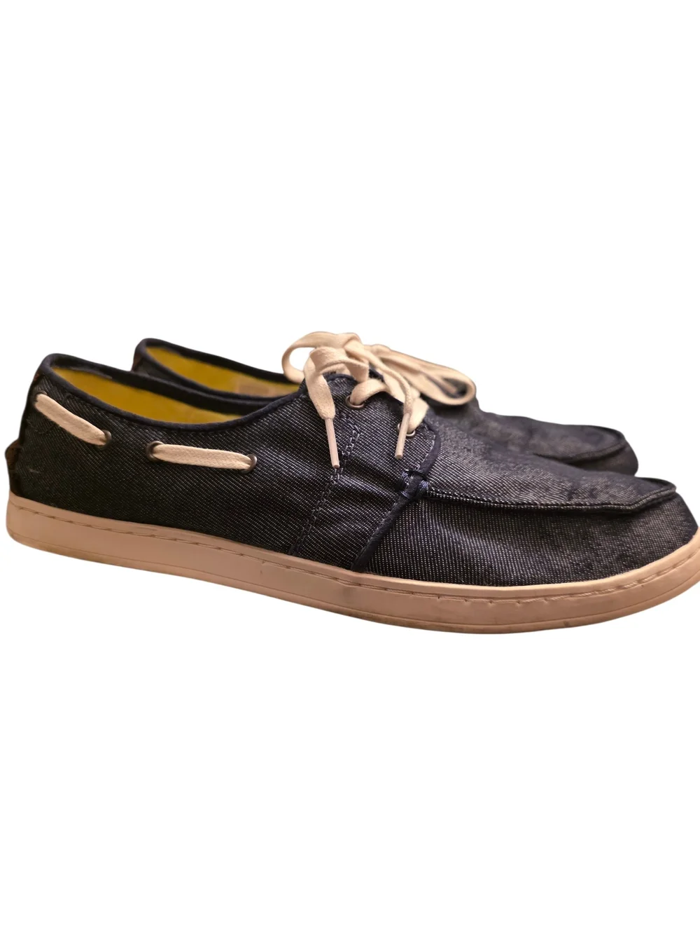 TOMS Men's Navy Canvas Boat Shoes with Off-White Laces 10